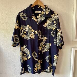 Tommy Bahama Hawaiian Shirt Sz M Silk Ukulele Short Sleeve Button Down Blue